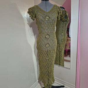 Olive Crochet Maxi Dress - Brand Unspecified